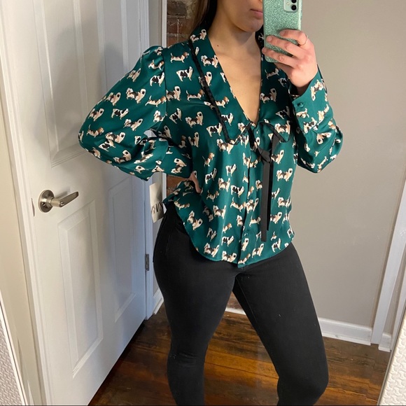 Zara Tops - Zara dog print blouse XL NWT